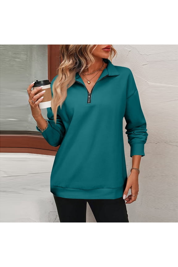 Women's 1/4 Zip Quilted Sweatshirts Crew Neck Long Sleeve Pullover Tops Solid Casual Fashion Fall Tops Army Green 2XL