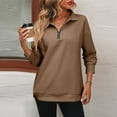 thumbnail image 1 of Resicozy Women's 1/4 Zip Quilted Sweatshirts Crew Neck Long Sleeve Pullover Tops Solid Casual Fashion Fall Tops Brown M, 1 of 5