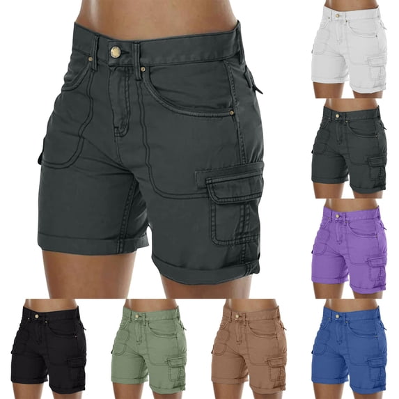 Resicozy Women's Cargo Shorts Summer High Waisted Bermuda Shorts Casual Trendy Hiking Knee Length Pant with Pockets Dark Gray L