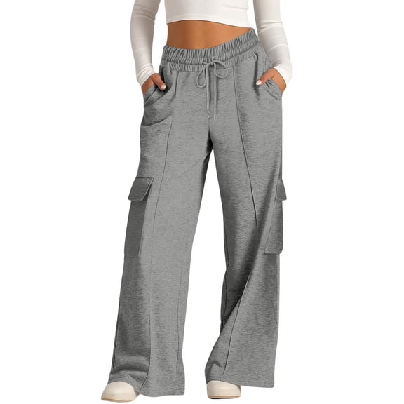 Resicozy Women's Cargo Sweatpants High Waisted Wide Leg Pants Athletic Casual Baggy Sweat Drawstring Pants with Pockets Dark Gray S