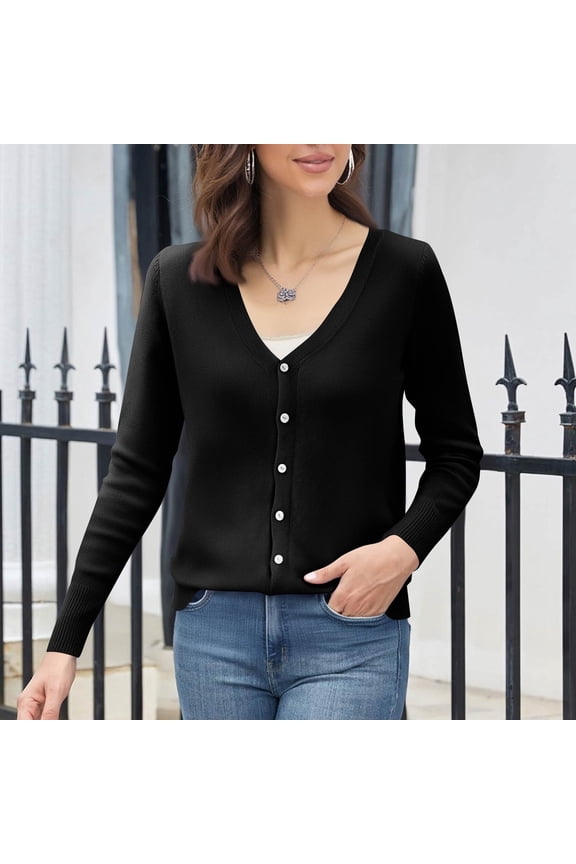Women's Classic Long Sleeve Knit Cardigan Sweaters Casual Solid Open Front Button Down Cardigans Black XL
