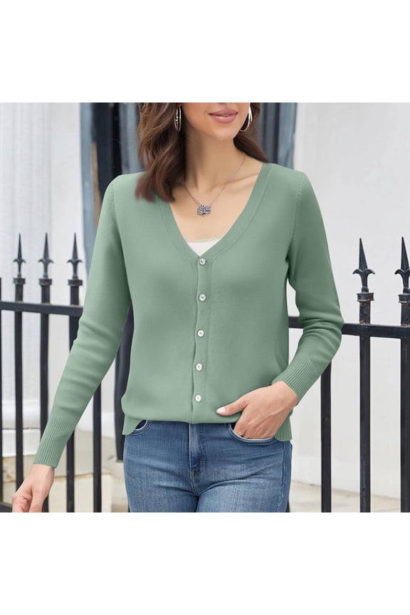 Women's Classic Long Sleeve Knit Cardigan Sweaters Casual Solid Open Front Button Down Cardigans Mint Green 2XL