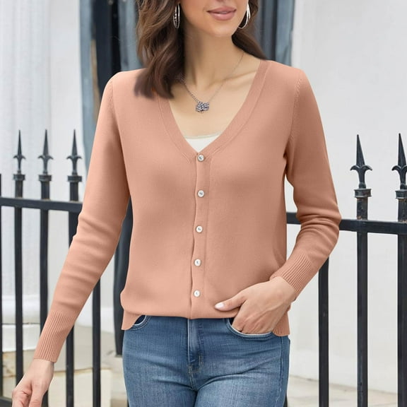 Resicozy Women's Classic Long Sleeve Knit Cardigan Sweaters Casual Solid Open Front Button Down Cardigans Pink XL