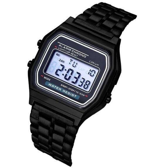 Resicozy Women's Digital Watch Stainless Steel Band Water Resistant Electronic Square LED Back Light Wristwatch
