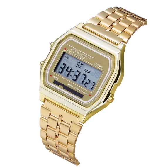 Resicozy Women's Digital Watch Stainless Steel Band Water Resistant Electronic Square LED Back Light Wristwatch
