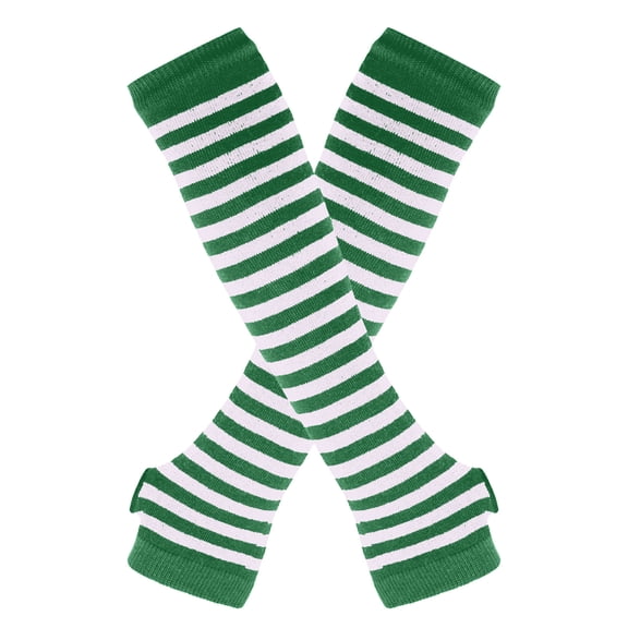 Resicozy Women's Fingerless Gloves Striped Elbow Length Knitted Arm Warmers Long Knitted Fingerless Gloves Thumbhole Stretch Arm Warmers Green