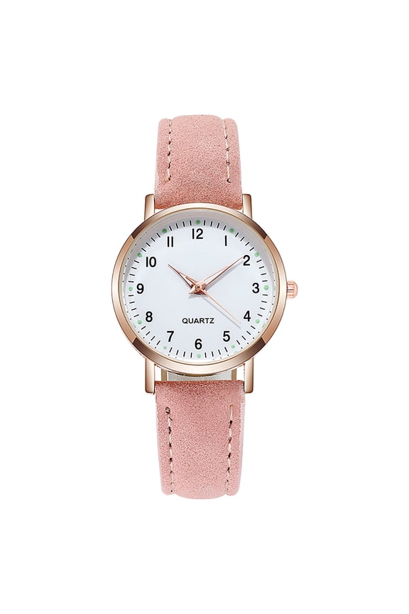 Women's Gold Watch Leather Strap Small Watch with White Dial Casual Fashion Quartz Wristwatch Pink