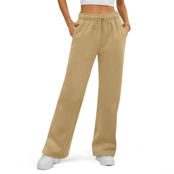 Resicozy Women's High Waisted Straight Leg Sweatpant Comfy Drawstring Workout Solid Sweat Pants with Pocket Fashion Casual Pant Gold M