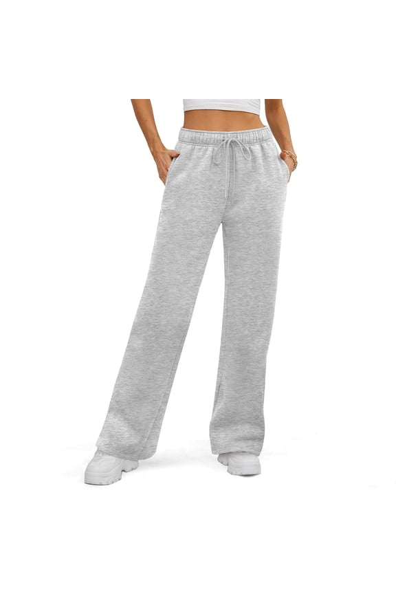 Women's High Waisted Straight Leg Sweatpant Comfy Drawstring Workout Solid Sweat Pants with Pocket Fashion Casual Pant Light Gray XL