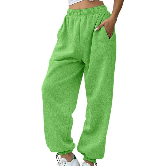 Resicozy Women's High Waisted Sweatpants Elastic Waisted Workout Active Joggers Pants with Pockets Baggy Lounge Bottoms Green XL