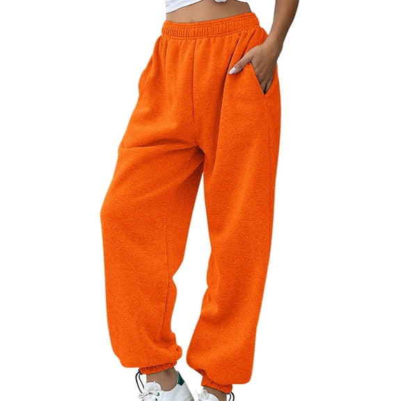 Resicozy Women's High Waisted Sweatpants Elastic Waisted Workout Active Joggers Pants with Pockets Baggy Lounge Bottoms Orange XL