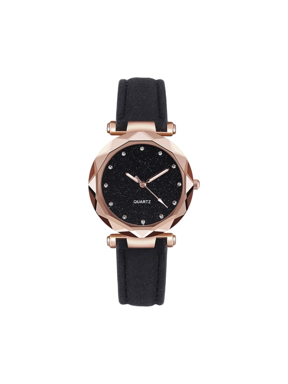 Women's Leather Watches Quartz Classic Leather Strap Wrist Watches Water Resistance and Lightweight Watches Black