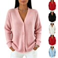 thumbnail image 1 of Resicozy Women's Long Sleeve Cardigan Sweaters Button Up V Neck Knit Tops Lightweight Oversized Business Pullover Pink 2XL, 1 of 5