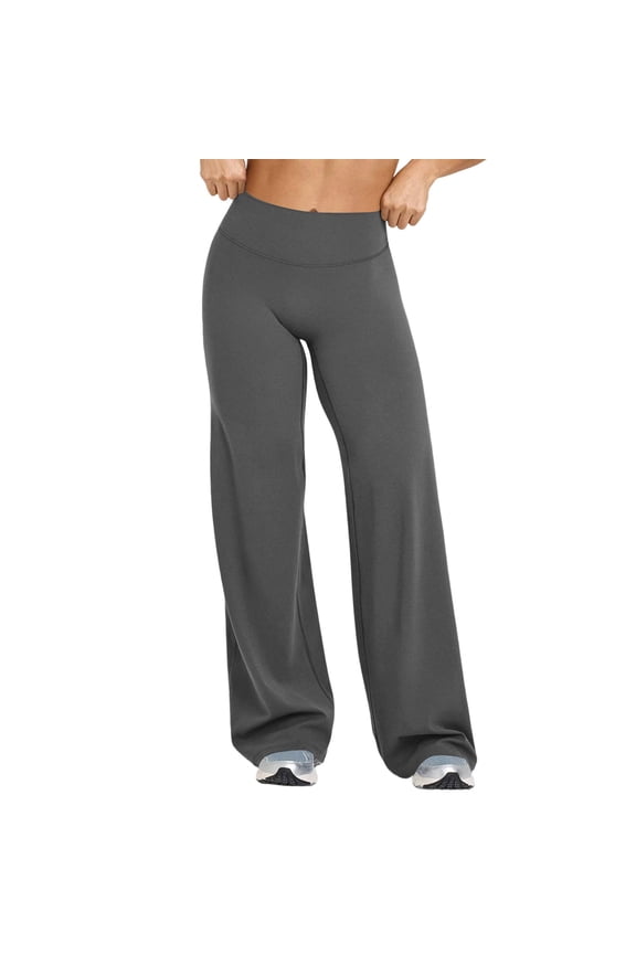 Women's Low Rise Straight Leggings Bottoms Workout No Front Seam Wide Leg Solid Color Gym Yoga Pants Dark Gray L