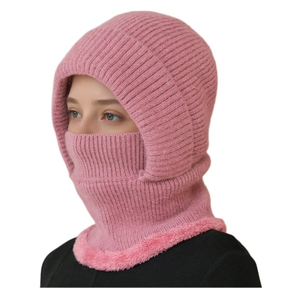 Resicozy Women's Outdoors Windproof Scarf Hat Winter for Women Warm Knitted Solid Color Hat Scarf Pink 13.5 In