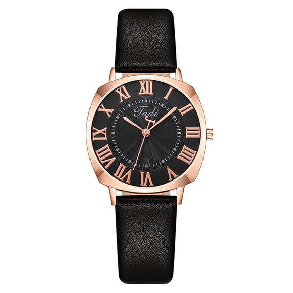 Resicozy Women's PU Leather Watches Round Dial Classic Business Casual Ladies Wrist Watch Black
