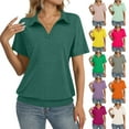thumbnail image 1 of Resicozy Women's Polo Shirts Trendy Short Sleeve Shirt Summer Tops Collared V-Neck Work Casual Solid Color Top Gray XL, 1 of 5