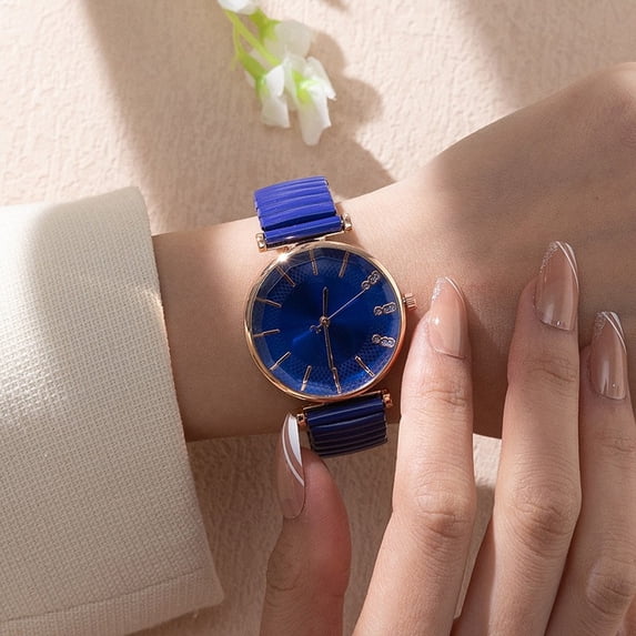 Resicozy Women's Rose Gold Round Wrist Watch No Number Simple Watch Watches For Daily Casual Wear Dark Blue One Size