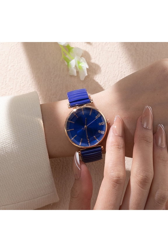 Women's Rose Gold Round Wrist Watch No Number Simple Watch Watches For Daily Casual Wear Dark Blue One Size