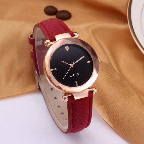 Resicozy Women's Round Dial Bracelet Watch Leather Watch for Women Quartz Wrist Watches Red