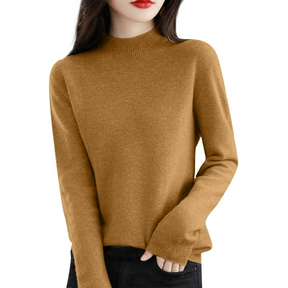 Resicozy Women's Seamless Sweater Mock Neck Trendy Casual Solid Color Long Sleeve Knitted Pullover Tops Champagne L