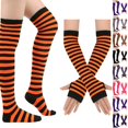 thumbnail image 1 of Resicozy Women's Striped Knee High Socks, Over Knee Thigh High Socks, Arm Warmer and Fingerless Gloves Set Brown-Black, 1 of 3