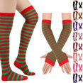 thumbnail image 1 of Resicozy Women's Striped Knee High Socks, Over Knee Thigh High Socks, Arm Warmer and Fingerless Gloves Set Red-Black, 1 of 3