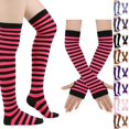 thumbnail image 1 of Resicozy Women's Striped Knee High Socks, Over Knee Thigh High Socks, Arm Warmer and Fingerless Gloves Set Red-Pink, 1 of 3