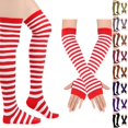 thumbnail image 1 of Resicozy Women's Striped Knee High Socks, Over Knee Thigh High Socks, Arm Warmer and Fingerless Gloves Set Red-White, 1 of 3