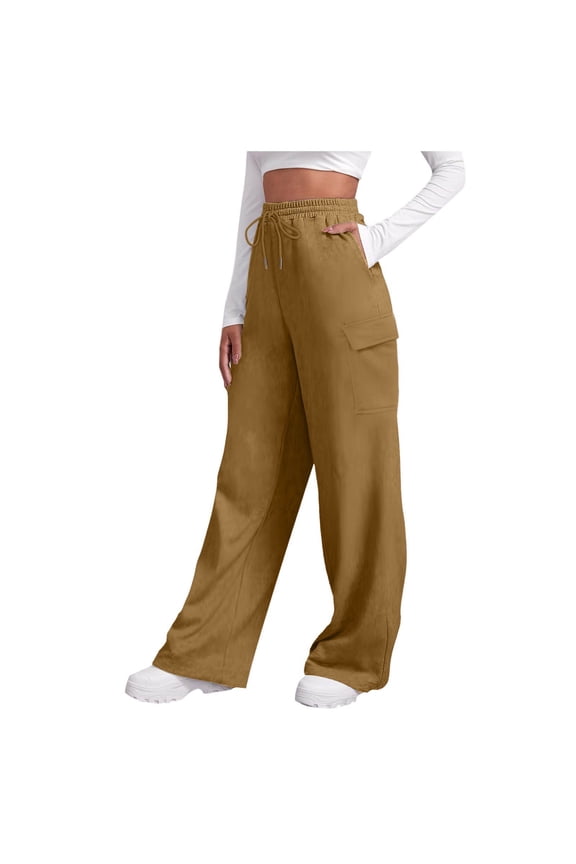 Women's Sweatpants Winter Comfy Wide Leg Sweat Pants Baggy Casual Drawstring Pants with Pockets Brown L