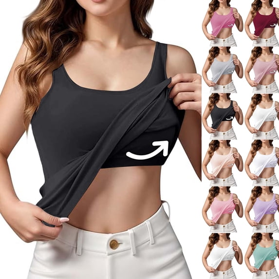 Resicozy Women's Tank Tops with Built-in Padded Shelf Bra Adjustable Standard Strap Camisole Solid Color Layering Undershirts Complexion S