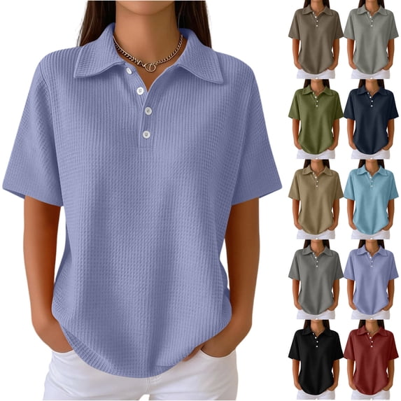 Resicozy Women's Waffle Polo Golf Shirts Short Sleeve T-Shirt Summer Casual Tennis Work Athletic Tops Light Purple 2XL