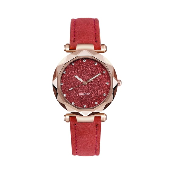 Resicozy Women's Watches Leather Strap Round Dial Fashion Classic Ladies Wrist Watch Water Resistance and Lightweight Watches Red