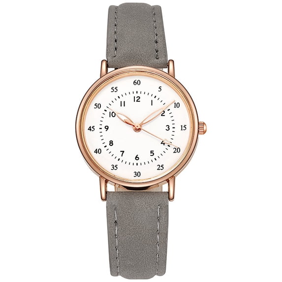 Resicozy Women's Watches Leather Strap Round Dial Large Number Fashion Classic Ladies Wrist Watches Gray
