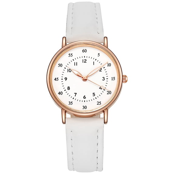 Resicozy Women's Watches Leather Strap Round Dial Large Number Fashion Classic Ladies Wrist Watches White
