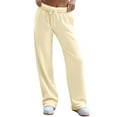 thumbnail image 1 of Resicozy Women's Wide Leg Sweatpants Winter Warm Thermal Straight Leg Drawstring Elastic Sweat Pants with Pockets Beige XXL, 1 of 3