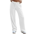 thumbnail image 1 of Resicozy Women's Wide Leg Sweatpants Winter Warm Thermal Straight Leg Drawstring Elastic Sweat Pants with Pockets White L, 1 of 3
