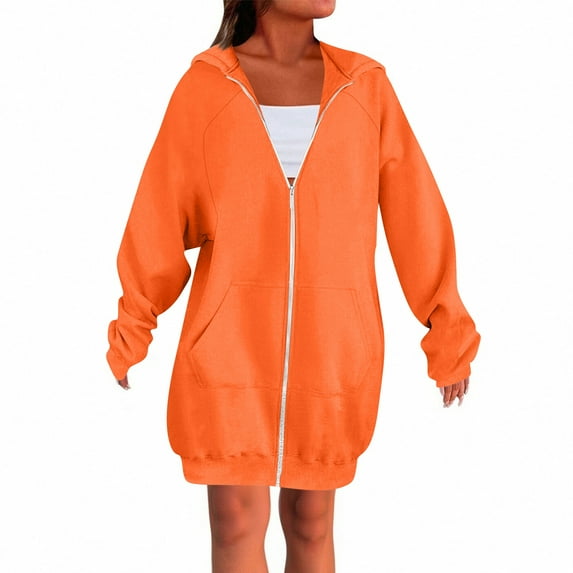 Resicozy Women's Zip Up Hoodies Plus Size Long Tunic Sweatshirt Casual Fashion Fall Jacket Coat with Pockets Orange XL