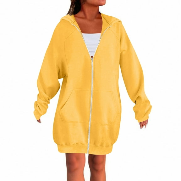 Resicozy Women's Zip Up Hoodies Plus Size Long Tunic Sweatshirt Casual Fashion Fall Jacket Coat with Pockets Yellow L