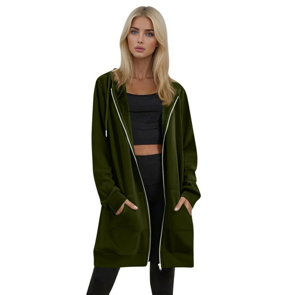 Resicozy Women's Zip Up Hoodies Plus Size Long Tunic Sweatshirts Casual Fashion Fall Jacket Coat with Pockets Army Green S
