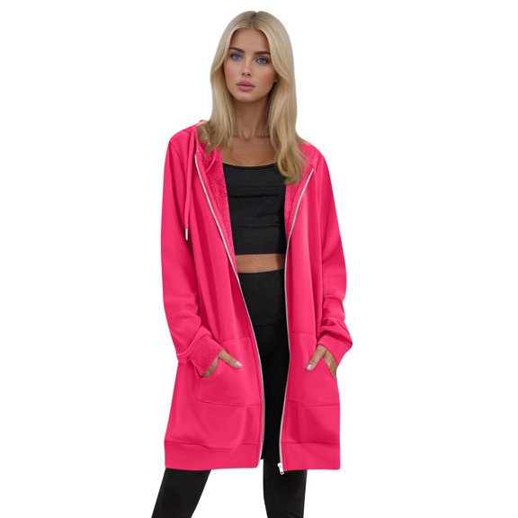 Resicozy Women's Zip Up Hoodies Plus Size Long Tunic Sweatshirts Casual Fashion Fall Jacket Coat with Pockets Hot Pink XL