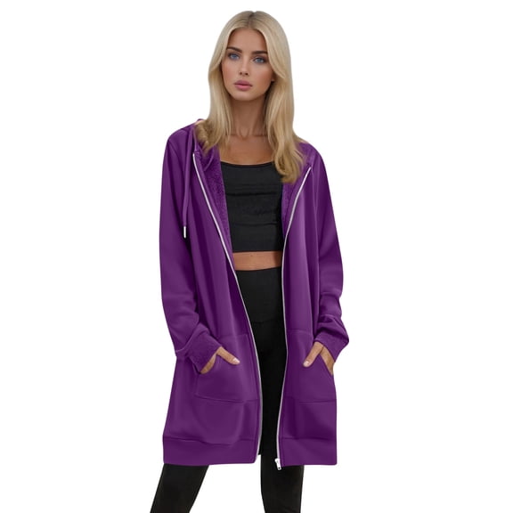Resicozy Women's Zip Up Hoodies Plus Size Long Tunic Sweatshirts Casual Fashion Fall Jacket Coat with Pockets Purple XL
