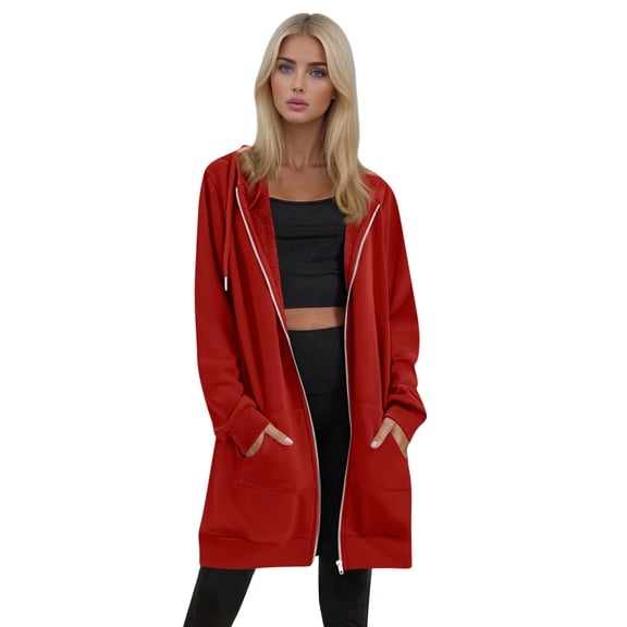 Resicozy Women's Zip Up Hoodies Plus Size Long Tunic Sweatshirts Casual Fashion Fall Jacket Coat with Pockets Red XL