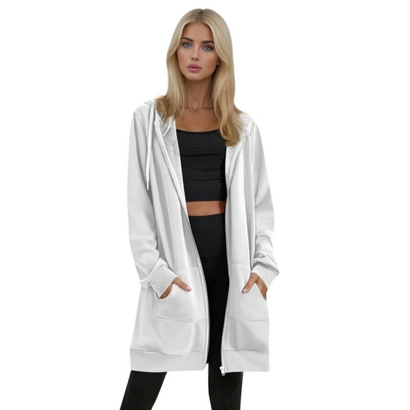 Resicozy Women's Zip Up Hoodies Plus Size Long Tunic Sweatshirts Casual Fashion Fall Jacket Coat with Pockets White 2XL
