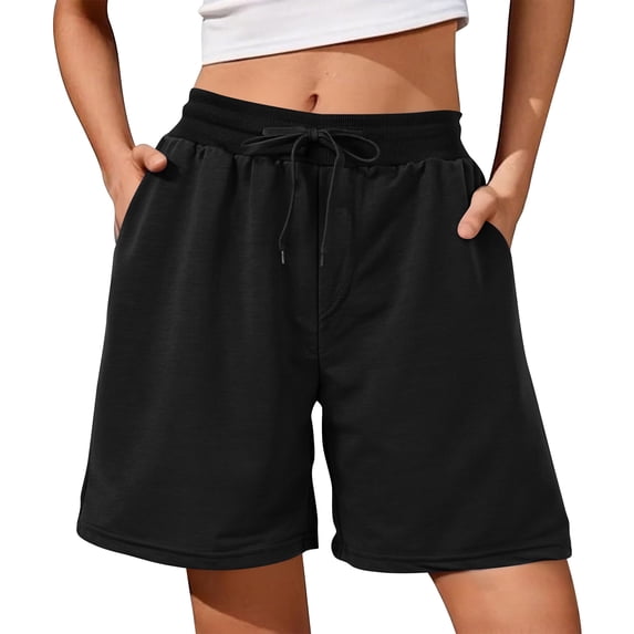 Resicozy Womens Athletic Sweat Shorts Soft Drawstring High Waisted Active Short Comfy Casual Plain Lounge Shorts with Pockets Black M