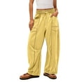 thumbnail image 1 of Resicozy Womens Baggy Wide Leg Pants Casual Fall Trousers Fashion Pants Drawstring Waist Barrel Sweatpants with Pockets Yellow S, 1 of 6