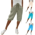 thumbnail image 1 of Resicozy Womens Bermuda Shorts Knee Length Elastic Waist Drawstring Linen Lightweight Summer Long Short with Pockets Army Green M, 1 of 8