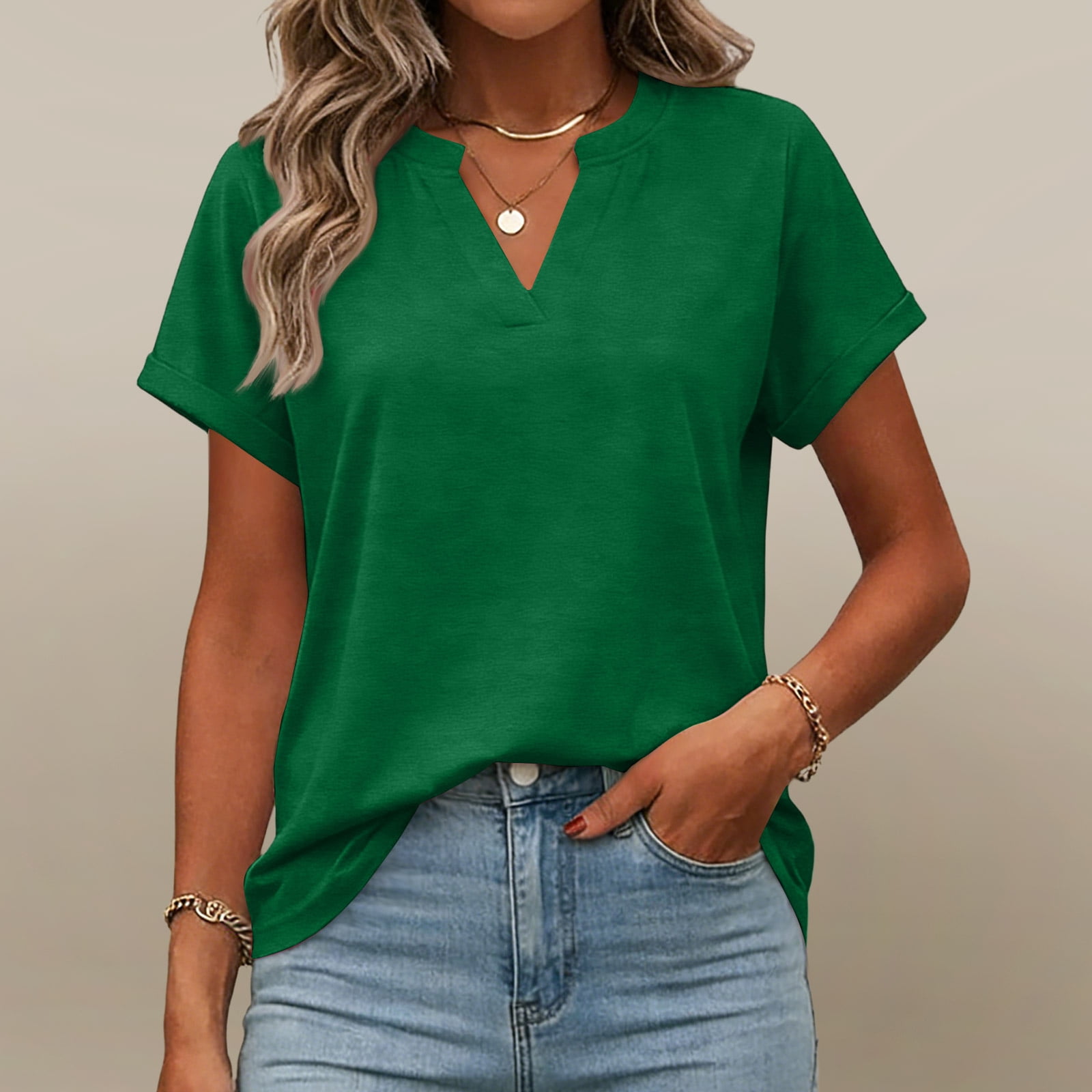 Resicozy Womens Blouses Spring Tops V Neck Short Sleeve Shirts Dressy ...