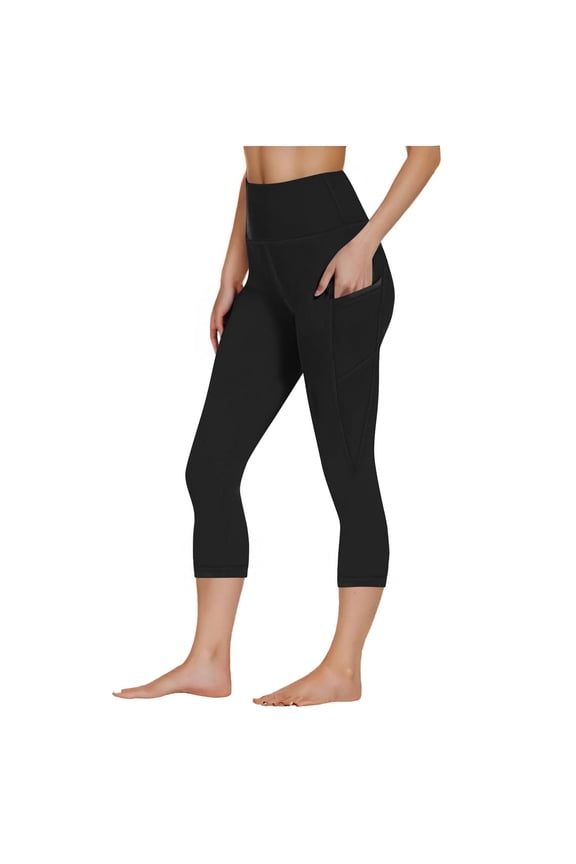 Womens Capri Leggings Casual High Waisted Yoga Pants Workout Leggings with Pockets 2026 Black L