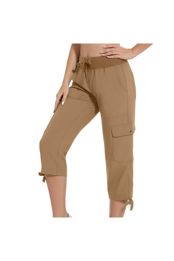 Womens Capri Pants with Pockets Cargo Hiking Pants Lightweight Summer Casual Capris for Outdoor Travel Coffee S